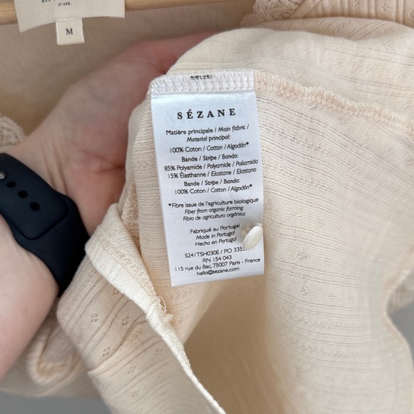 Sézane Women’s Jamie T-shirt Cream Button V-neck Top Lace Short Sleeve Size M - Picture 8 of 10